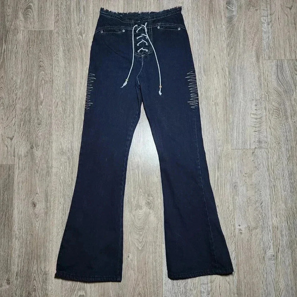 Vintage Y2K dark wash flared lace-up jeans size 26 ✦ Industry Supply Co ✦ - Picture 3 of 8